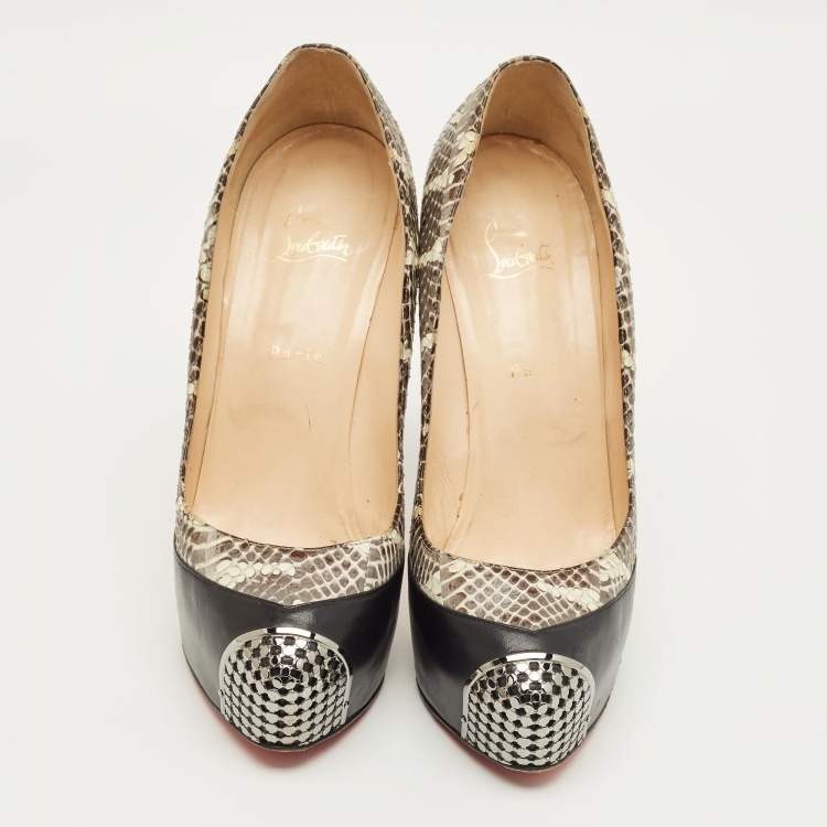 Pre Owned Christian Louboutin Black/Grey Snakeskin Leather Maggie Platform Pumps Size 42