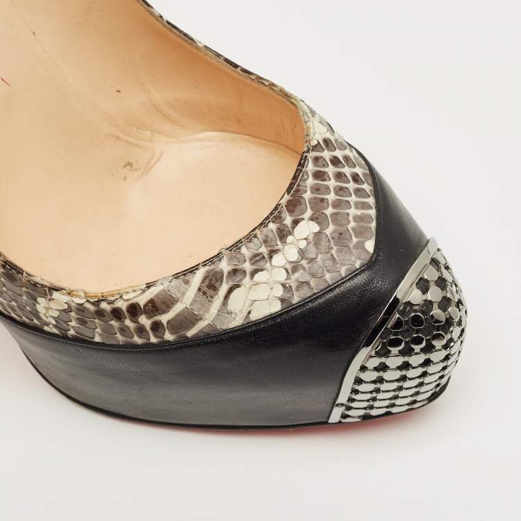 Pre Owned Christian Louboutin Black/Grey Snakeskin Leather Maggie Platform Pumps Size 42