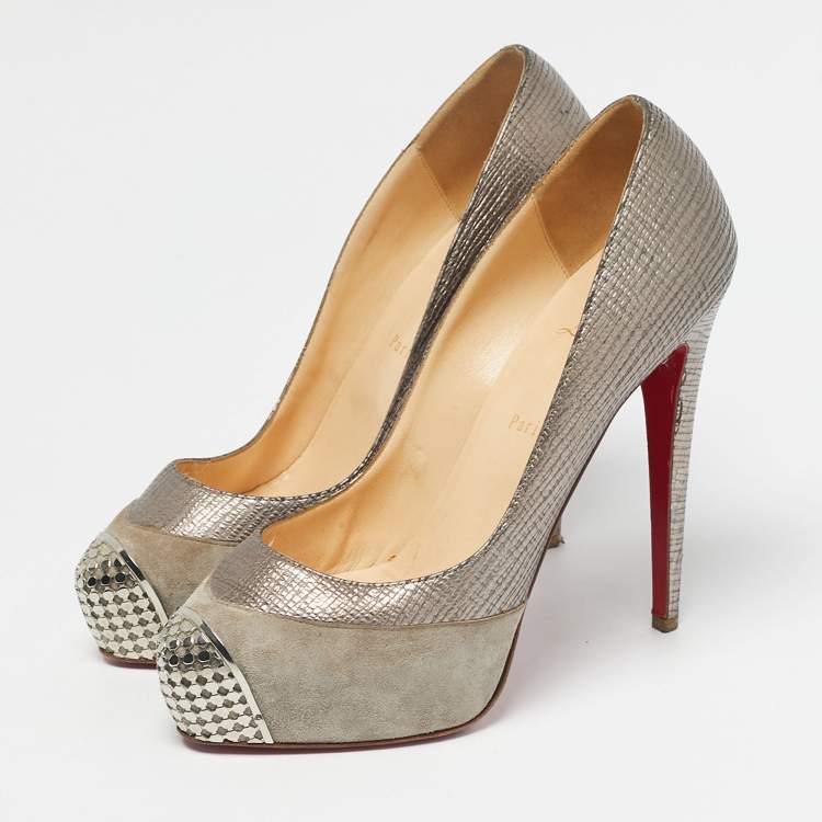 Pre Owned Christian Louboutin Two Tone Suede Maggie Embellished Cap Toe Platform Pumps Size 41