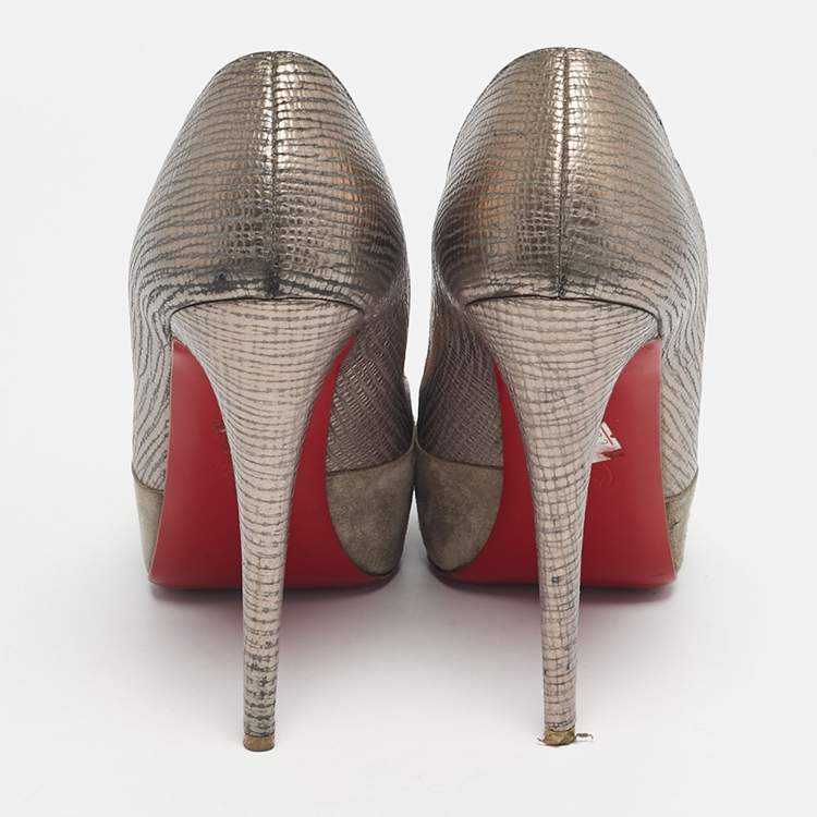 Pre Owned Christian Louboutin Two Tone Suede Maggie Embellished Cap Toe Platform Pumps Size 41