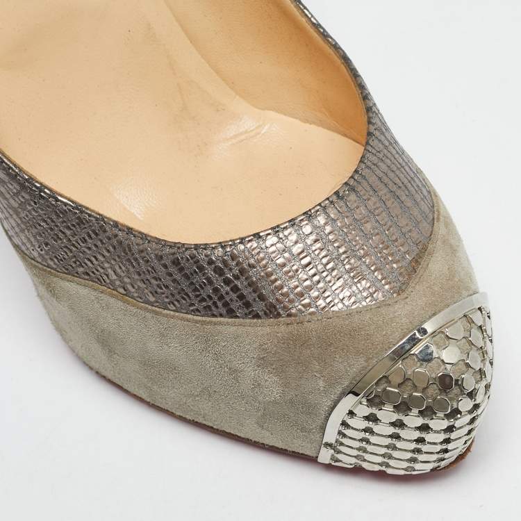 Pre Owned Christian Louboutin Two Tone Suede Maggie Embellished Cap Toe Platform Pumps Size 41