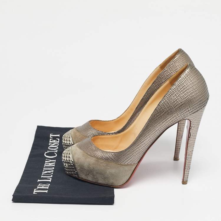 Pre Owned Christian Louboutin Two Tone Suede Maggie Embellished Cap Toe Platform Pumps Size 41