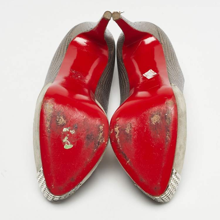 Pre Owned Christian Louboutin Two Tone Suede Maggie Embellished Cap Toe Platform Pumps Size 41