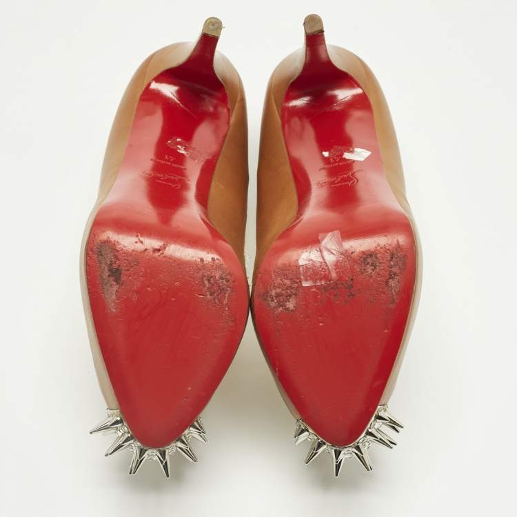 مملوكة مسبقًا Christian Louboutin Brown Leather and Python Asteroid Spike Platform Pumps Size 41