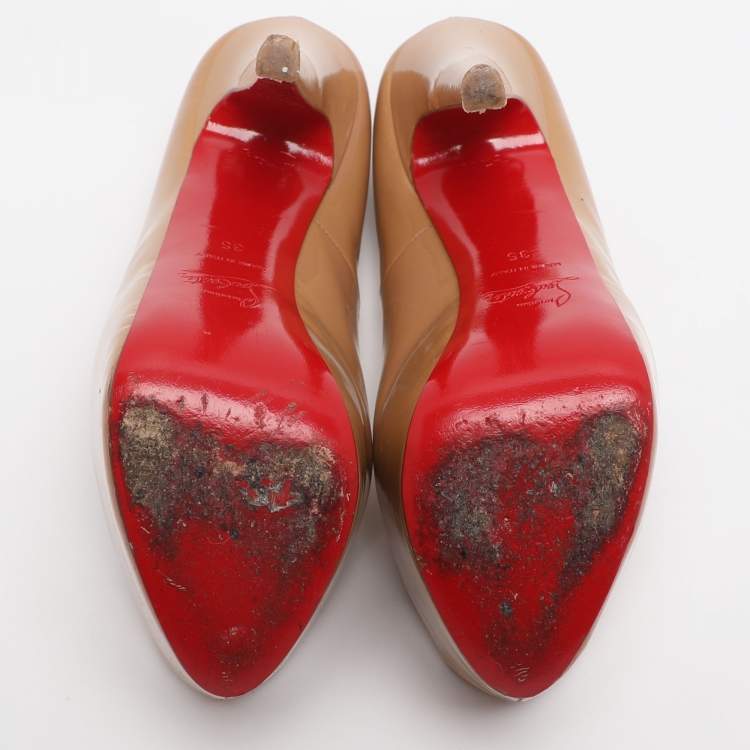 Pre Owned Christian Louboutin Beige Patent Highness Platform Pumps Size 35