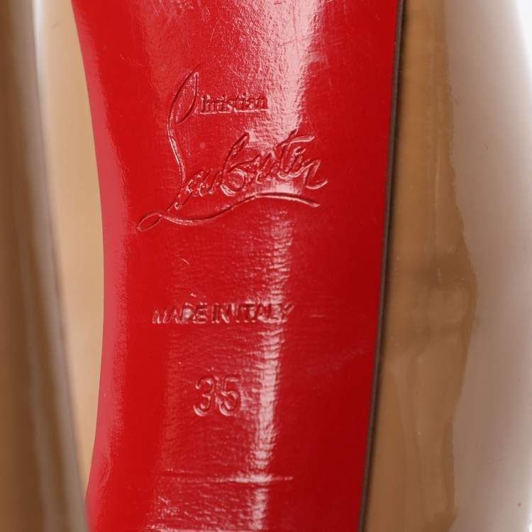Pre Owned Christian Louboutin Beige Patent Highness Platform Pumps Size 35