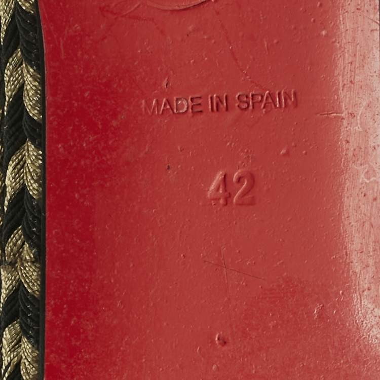 Pre Owned Christian Louboutin Gold Velvet and Straw Jute Spiked Espadrille Wedge Sandals Size 42