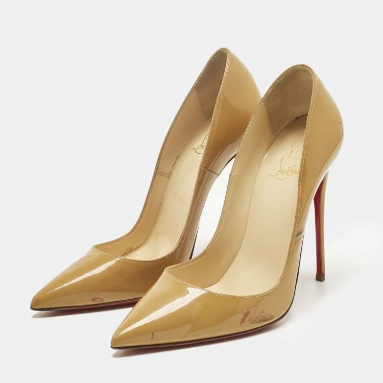 Pre Owned Christian Louboutin Beige Patent Leather So Kate Pumps Size 37