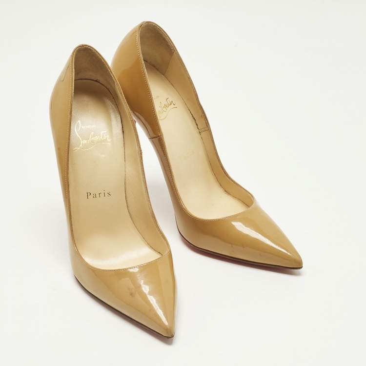 Pre Owned Christian Louboutin Beige Patent Leather So Kate Pumps Size 37