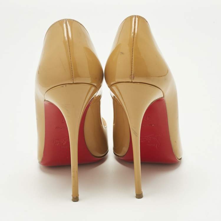 Pre Owned Christian Louboutin Beige Patent Leather So Kate Pumps Size 37