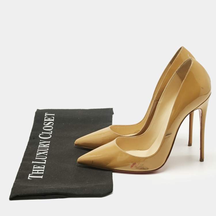 Pre Owned Christian Louboutin Beige Patent Leather So Kate Pumps Size 37
