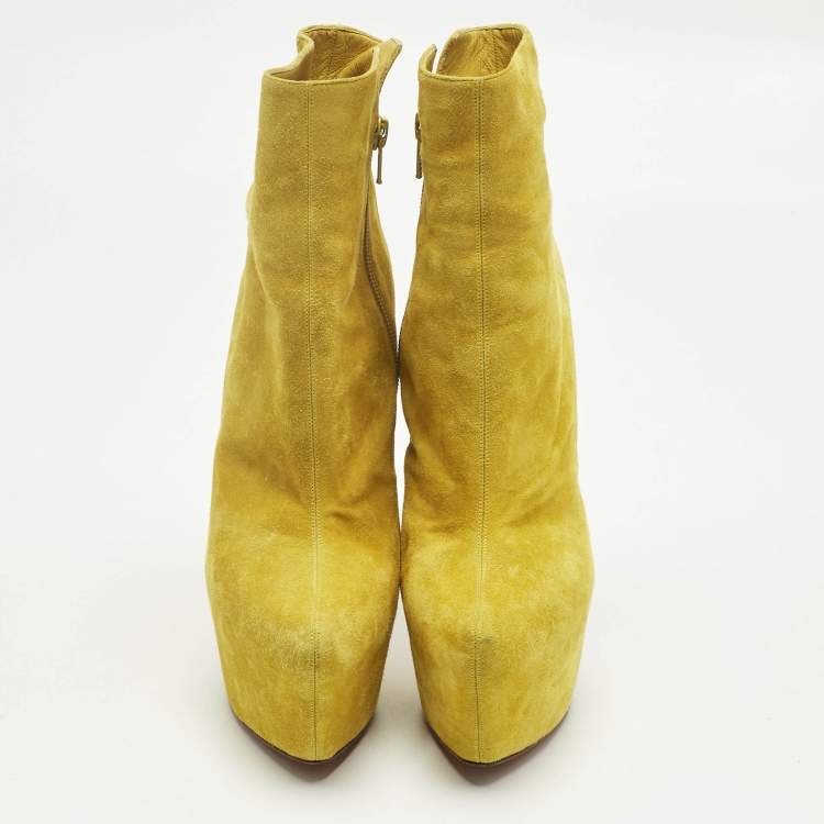 Pre Owned Christian Louboutin Yellow Suede Lady Daf Platform Ankle Boots Size 37
