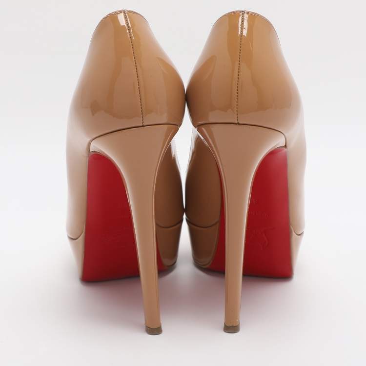 Pre Owned Christian Louboutin Beige Patent Leather Bianca Platform Pumps Size 38