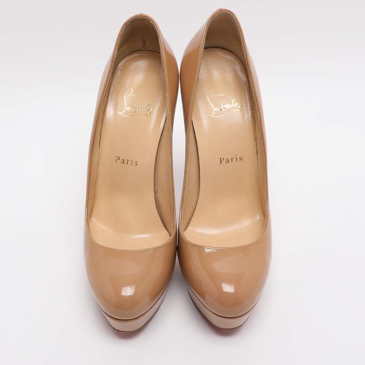 Pre Owned Christian Louboutin Beige Patent Leather Bianca Platform Pumps Size 38