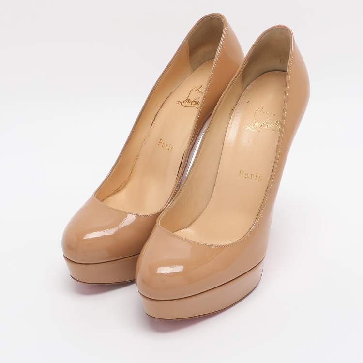Pre Owned Christian Louboutin Beige Patent Leather Bianca Platform Pumps Size 38