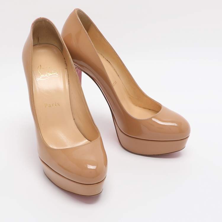 Pre Owned Christian Louboutin Beige Patent Leather Bianca Platform Pumps Size 38