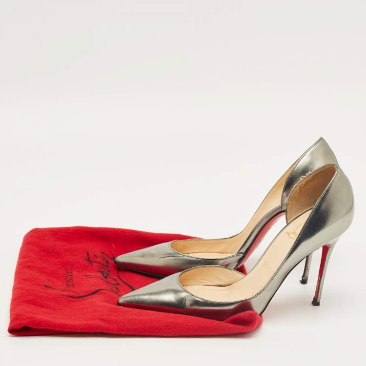 Pre Owned Christian Louboutin Silver Leather Iriza D'orsay Pumps Size 38.5