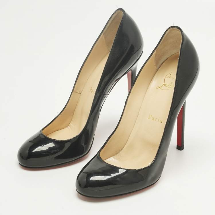 Pre Owned Christian Louboutin Black Patent Leather Simple Pumps Size 37