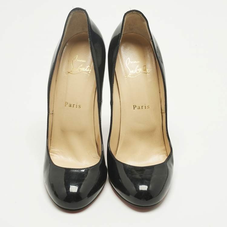 Pre Owned Christian Louboutin Black Patent Leather Simple Pumps Size 37
