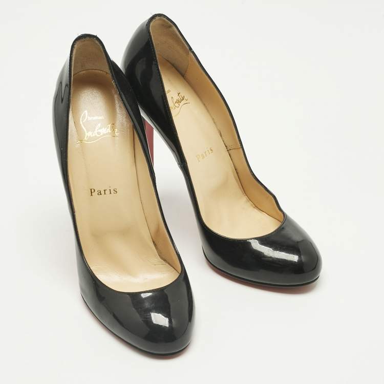 Pre Owned Christian Louboutin Black Patent Leather Simple Pumps Size 37