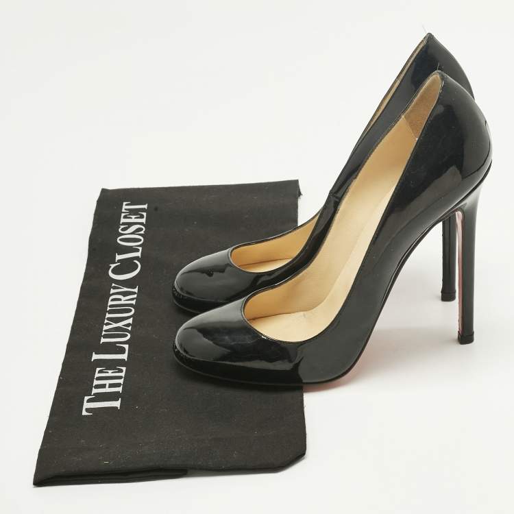 Pre Owned Christian Louboutin Black Patent Leather Simple Pumps Size 37
