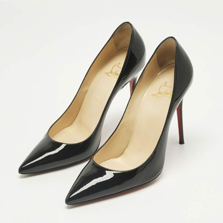 Pre Owned Christian Louboutin Black Patent Leather Decollete Pointed Toe Pumps Size 38.5