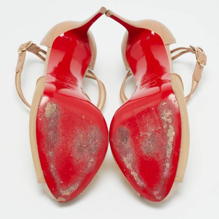 Pre Owned Christian Louboutin Beige Leather and Mesh Mariacar Peep Toe Pumps Size 38.5