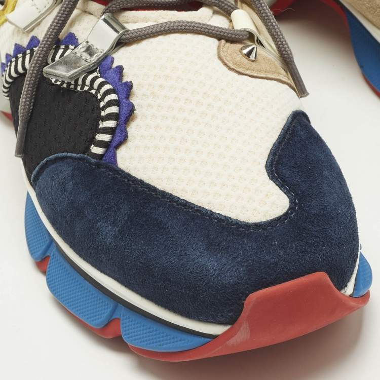 مملوكة مسبقًا Christian Louboutin Multicolor Leather and Mesh Red Runner Lace Up Sneakers Size 41