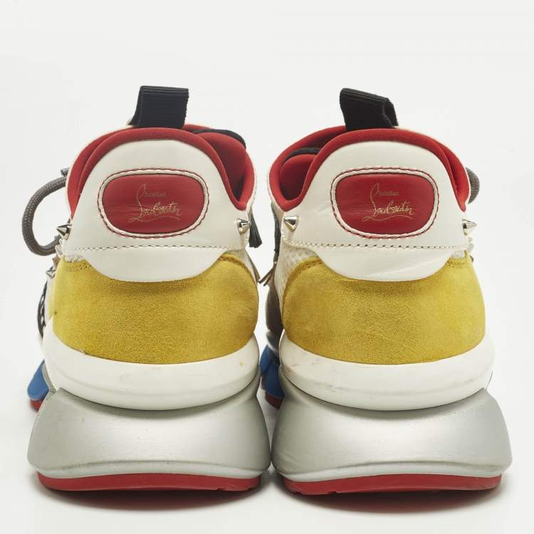 مملوكة مسبقًا Christian Louboutin Multicolor Leather and Mesh Red Runner Lace Up Sneakers Size 41