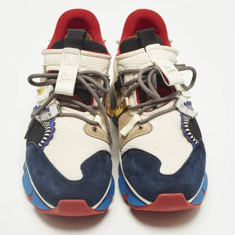 مملوكة مسبقًا Christian Louboutin Multicolor Leather and Mesh Red Runner Lace Up Sneakers Size 41