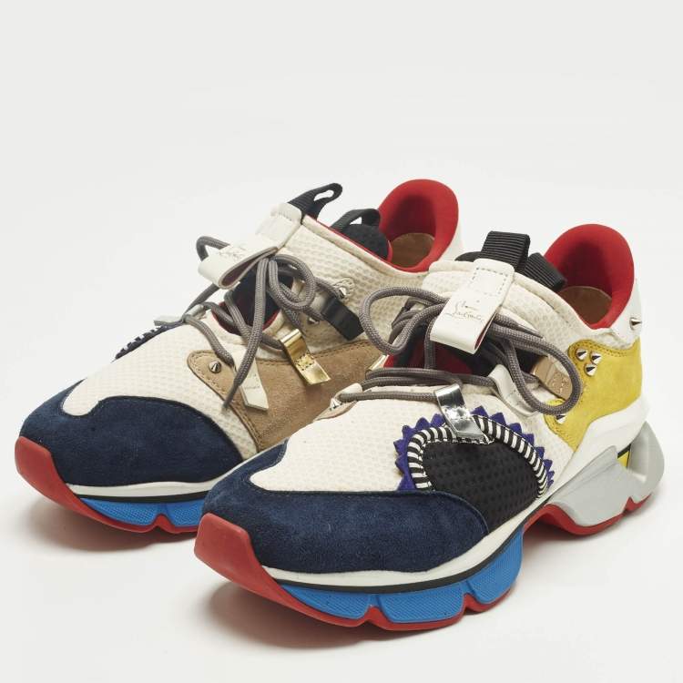 مملوكة مسبقًا Christian Louboutin Multicolor Leather and Mesh Red Runner Lace Up Sneakers Size 41