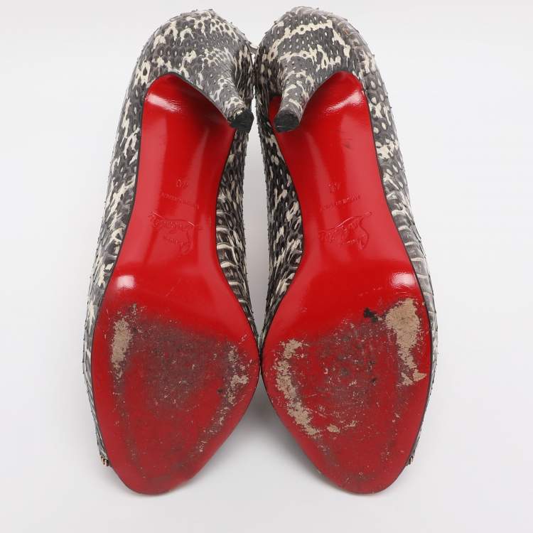 Pre Owned Christian Louboutin Grey/Gold Foil Leather and Python Leather Col Zippe Booties Size 40