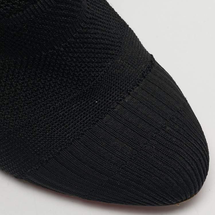Pre Owned Christian Louboutin Black Knit Fabric Socks Knee Length Boots Size 37