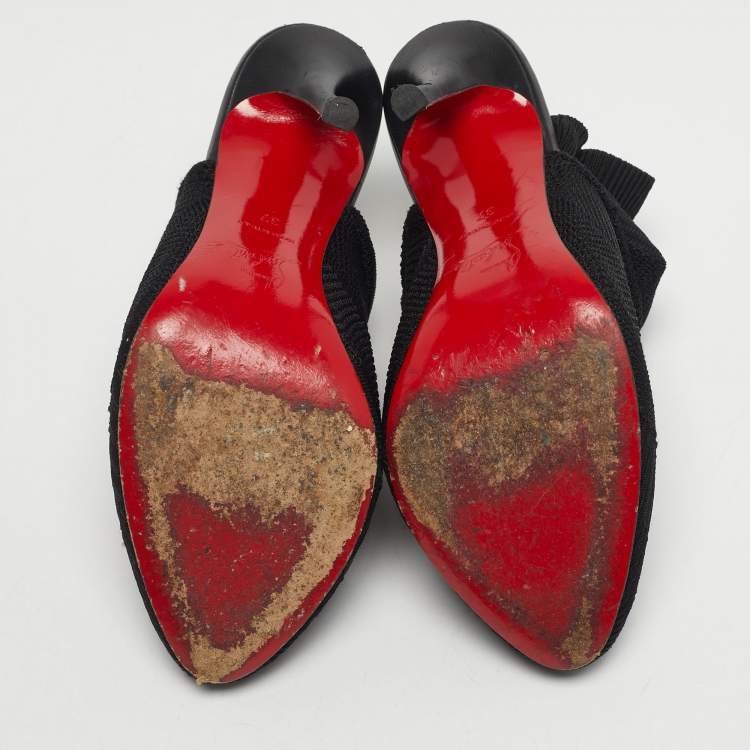 Pre Owned Christian Louboutin Black Knit Fabric Socks Knee Length Boots Size 37