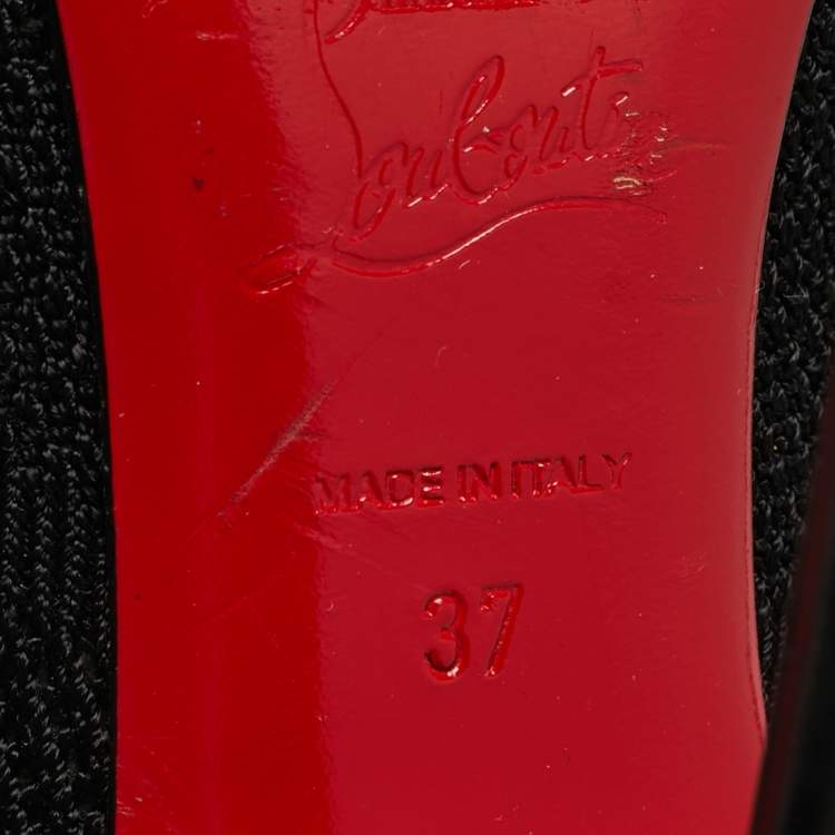 Pre Owned Christian Louboutin Black Knit Fabric Socks Knee Length Boots Size 37