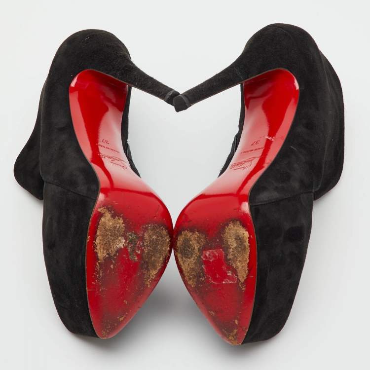 Pre Owned Christian Louboutin Black Suede Donue Platform Pumps Size 37