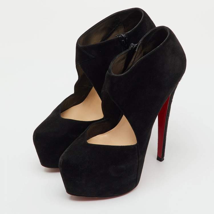 Pre Owned Christian Louboutin Black Suede Donue Platform Pumps Size 37