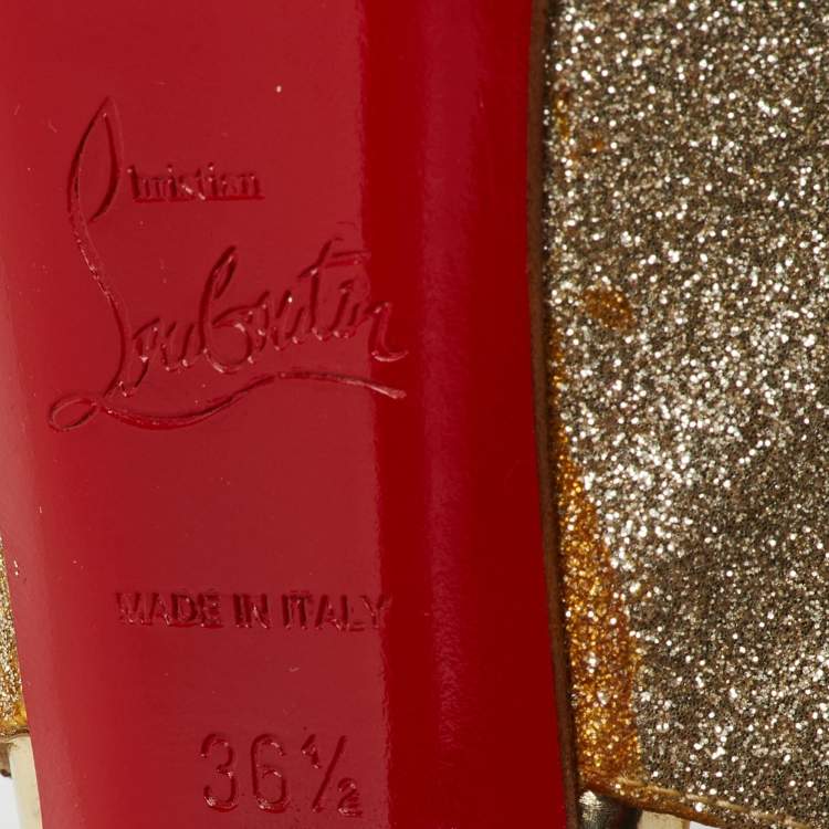 Pre Owned Christian Louboutin Metallic Gold Glitter Exagona Platform Sandals Size 36.5