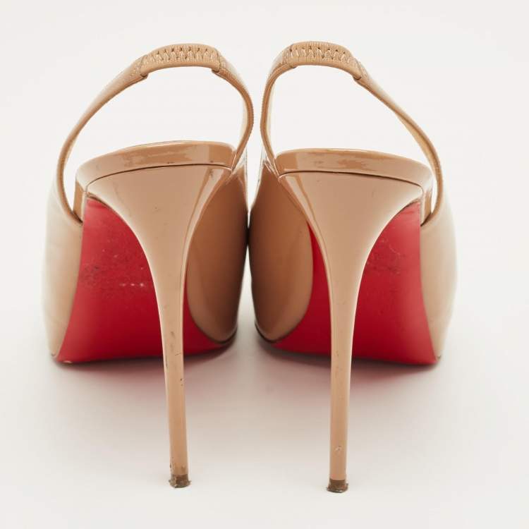Pre Owned Christian Louboutin Beige Patent Leather New Prive Slingback Sandals Size 38.5