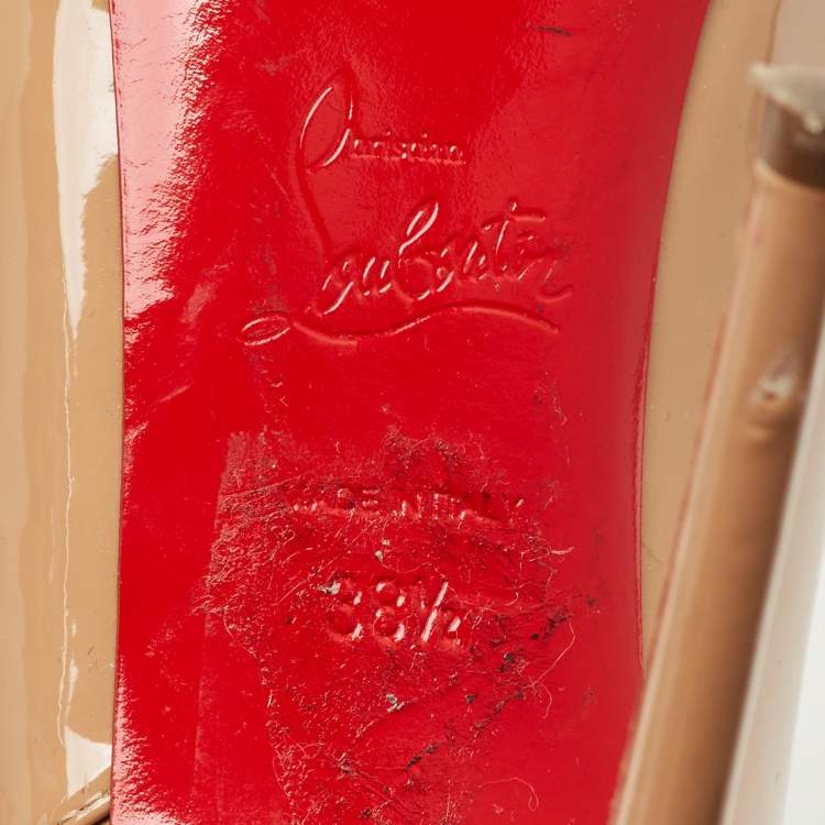 Pre Owned Christian Louboutin Beige Patent Leather New Prive Slingback Sandals Size 38.5