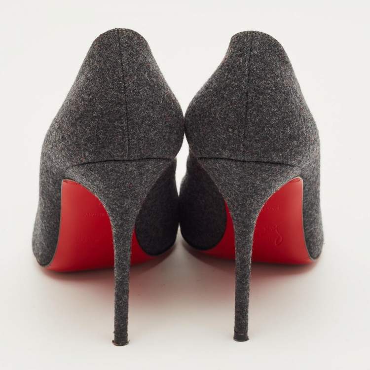 Pre Owned Christian Louboutin Grey/Black Wool Geo Spiked Pumps Size 37