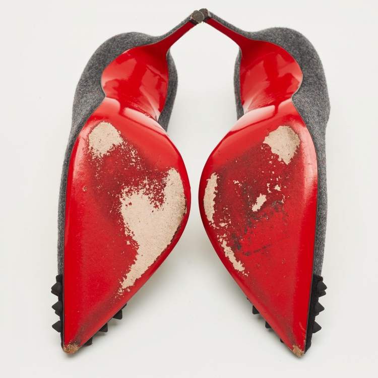 Pre Owned Christian Louboutin Grey/Black Wool Geo Spiked Pumps Size 37