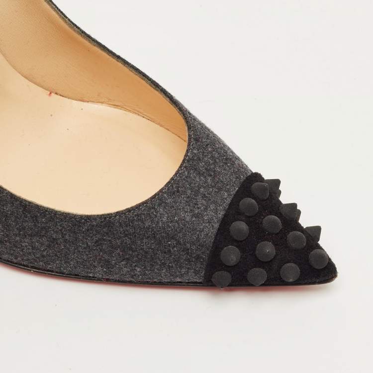 Pre Owned Christian Louboutin Grey/Black Wool Geo Spiked Pumps Size 37