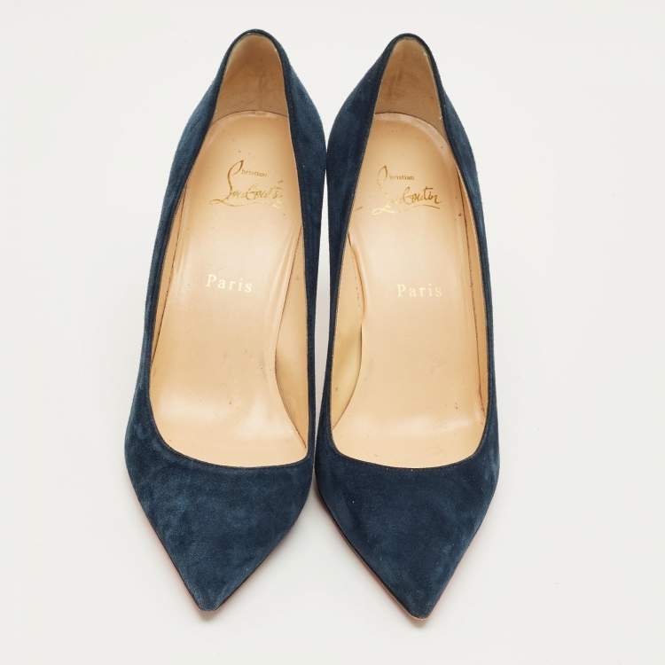 Pre Owned Christian Louboutin Navy Blue Suede Kate Pumps Size 38.5