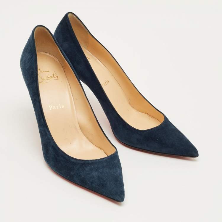 Pre Owned Christian Louboutin Navy Blue Suede Kate Pumps Size 38.5