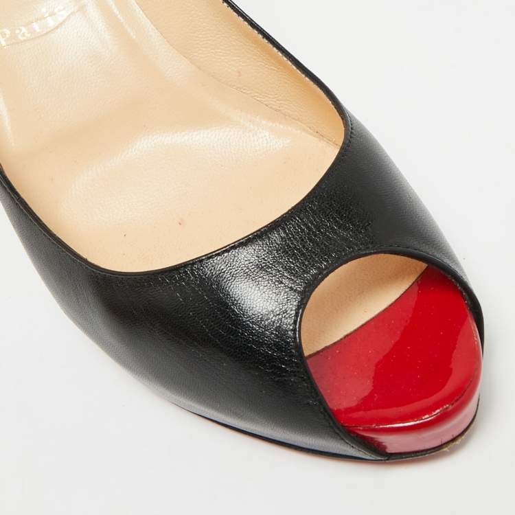 Pre Owned Christian Louboutin Very Prive Size 41 Black Leather Peep Toe Pumps