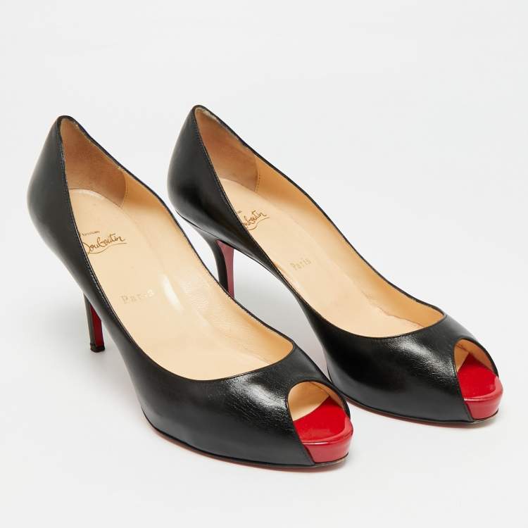 Pre Owned Christian Louboutin Very Prive Size 41 Black Leather Peep Toe Pumps