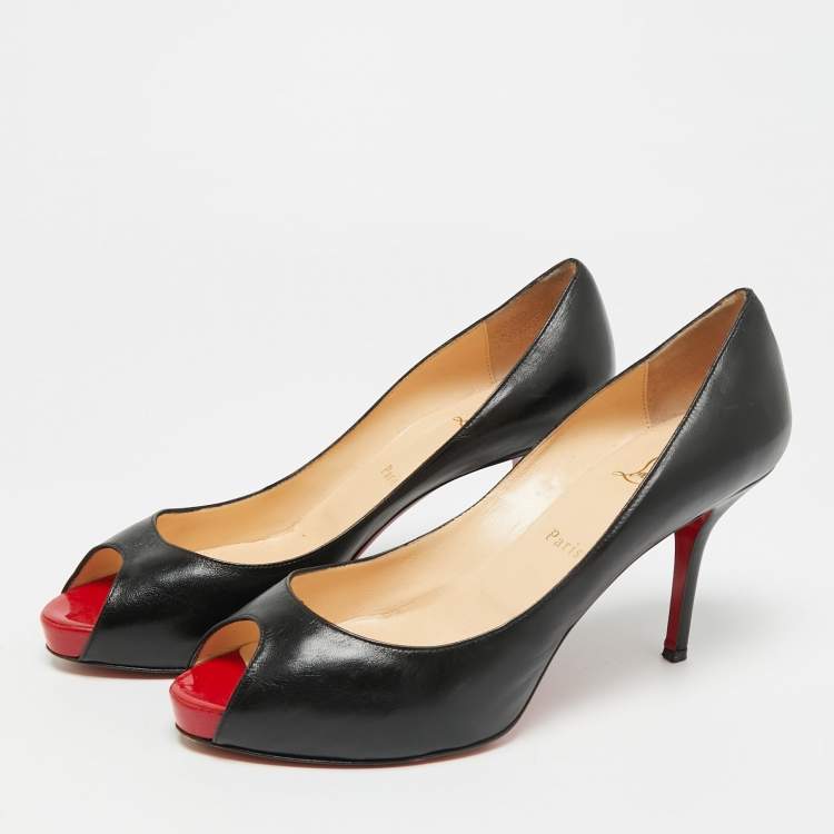 Pre Owned Christian Louboutin Very Prive Size 41 Black Leather Peep Toe Pumps