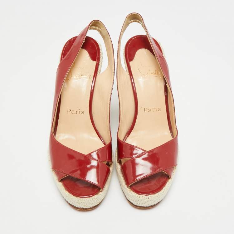 Pre Owned Christian Louboutin Size 38 Red Patent Leather Platform Wedge Sandals