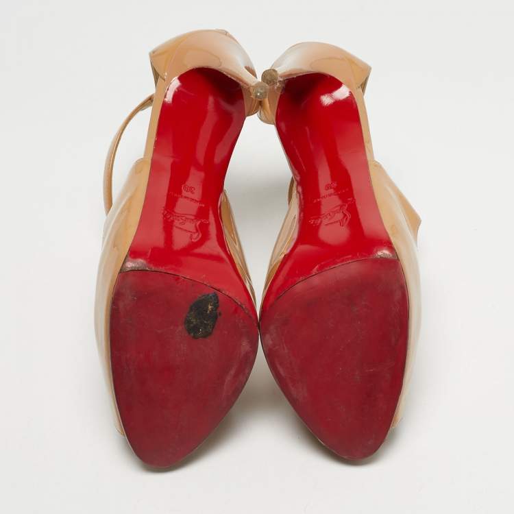 Pre Owned Christian Louboutin Rosie Size 39 Beige Patent Leather Peep Toe Platform Sandals